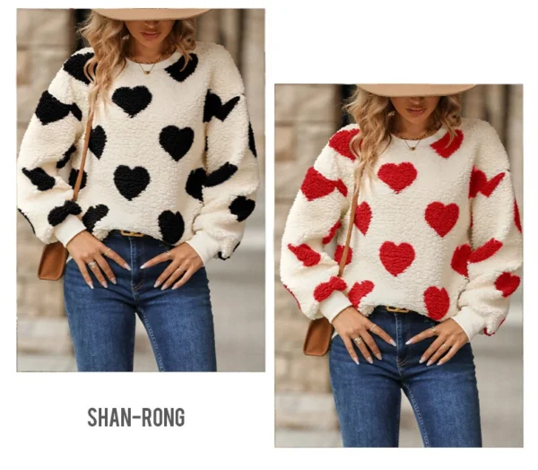 Plush love print long-sleeved crew-neck hoodie - Image 11