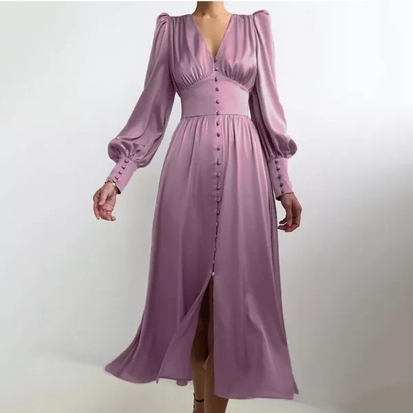 Women's long skirt V-neck buttons - Image 8