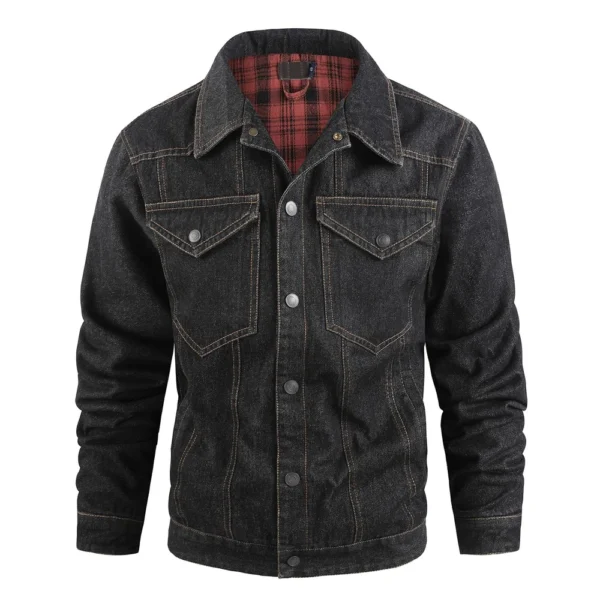 Mens Casual Outdoor Pocket Solid Color Fashion  Cowboy Flannel Jacket - Image 9