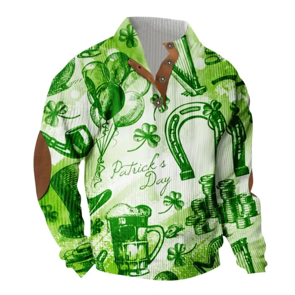 Knit Printed 3 Button - Corduroy Men's Standing Collar Pocket Sweatshirt - Image 29
