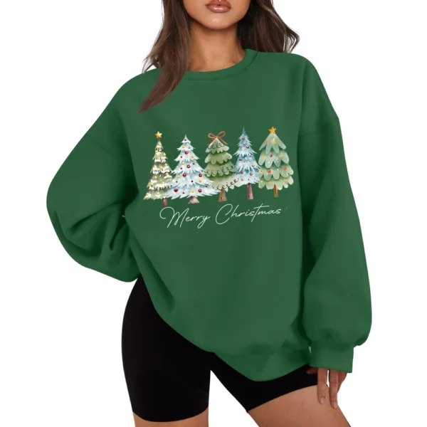 Women's Casual Fashion Long Sleeve Christmas Print Round Neck Sweatshirt Top - Image 25