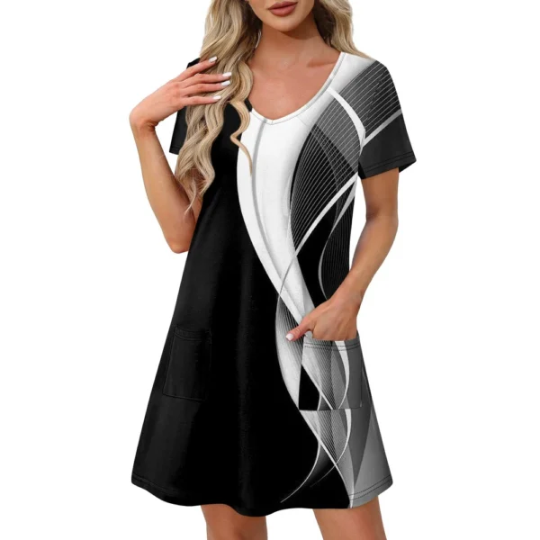 Ladies' Casual And Fashionable V-neck Short Sleeve Printing Mid Length Dress - Image 8