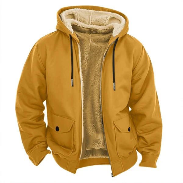 Men's Casual Zippered Pocket Hooded Jacket Men's Solid Color Fashion Warm Jacket - Image 12