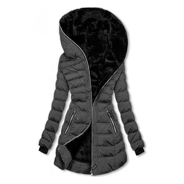 Women's Hooded Warm And Cotton Jacket With Pockets Long Zipper Jacket Cotton - Image 4