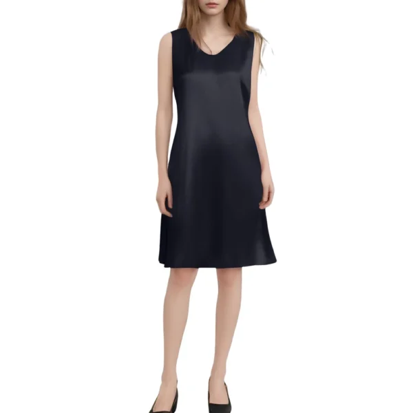Women's Dress Satin Long Knee Length Summer Large Size Solid Color V-Neck Skirt - Image 9