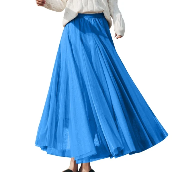 Women's Solid Color Mesh Skirt With Elastic Band Large Swing Mid Length Skirt - Image 35