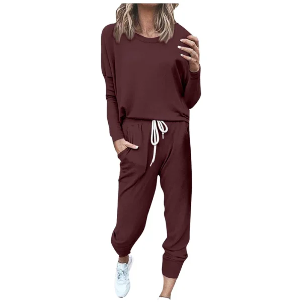 Women's Sportswear 2-piece Crewneck Jogger Sweatpants Yoga Workout Tracksuit Set - Image 40