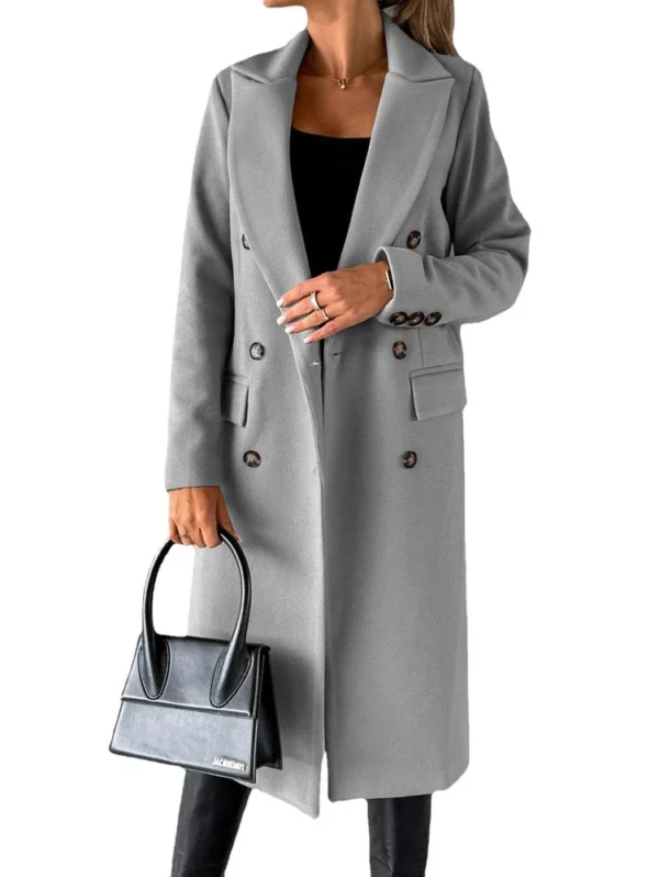Women's long-sleeved lapel solid color slim-fit coat coat - Image 6