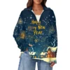 Women's Casual Half Zipper Lapel Christmas Printed Pullover Top Side Slit - Image 34