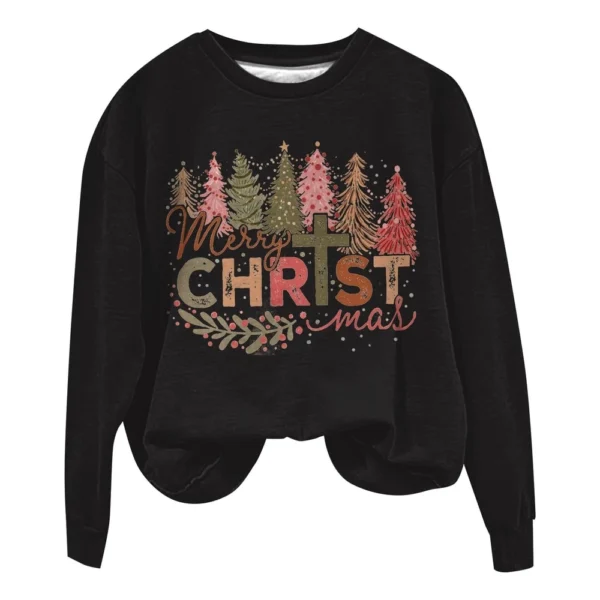 Women's Casual Loose Solid Color Easter Print Round Neck Long Sleeve Hoodie - Image 10