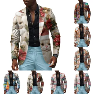 Unisex Winter Christmas Prints Suit Jackets Unisex Casual Fashion Button Jackets