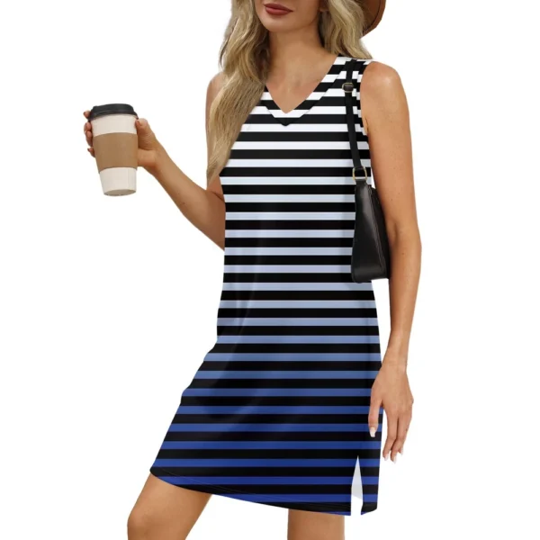 Women's V-neck Summer Casual Beach Vacation Women's Sleeveless Striped Print - Image 26