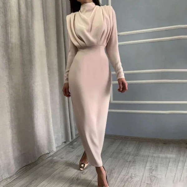 Fashion waist solid color long-sleeved dress - Image 10