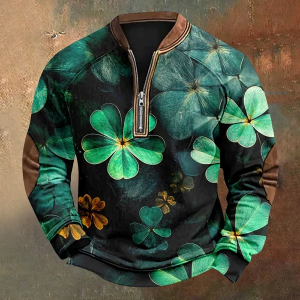 Men's St. Patrick's Day Vintage Casual Zip Sweatshirt Outdoor Casual Top - Image 25