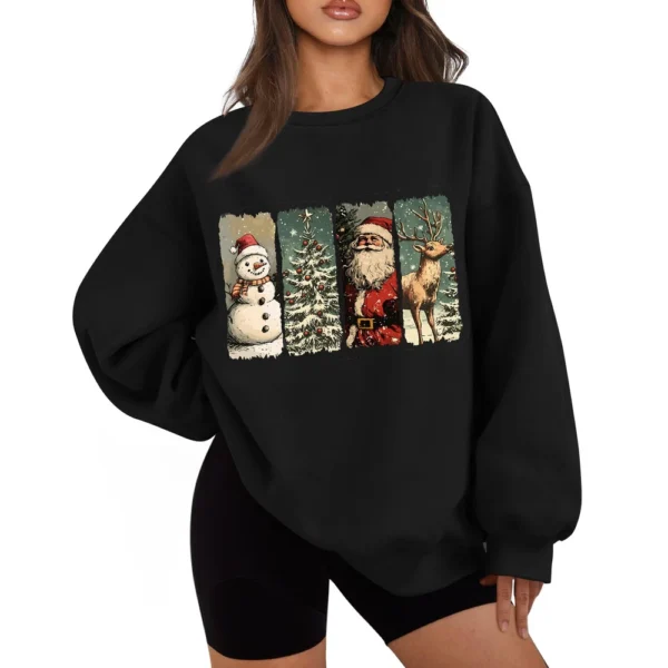 Women's Casual Fashion Long Sleeve Christmas Print Round Neck Sweatshirt Top - Image 17