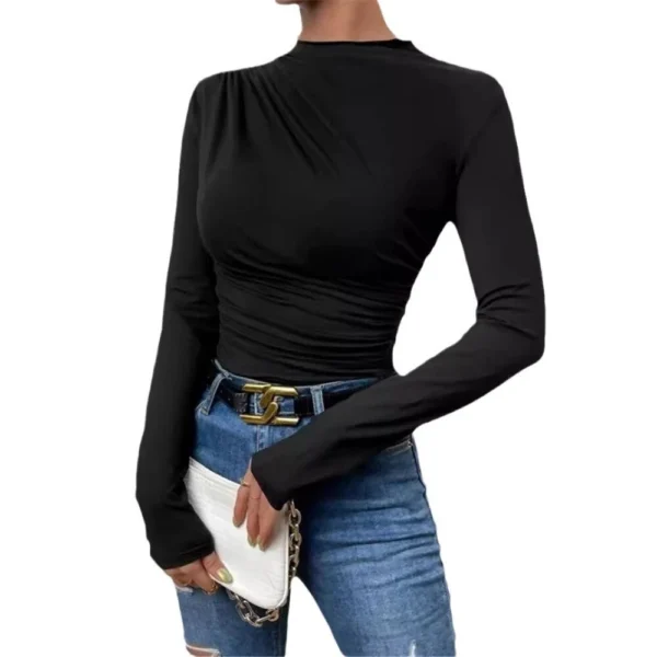 Women's Solid Color Slim Long Sleeve T-Shirt Women - Image 5