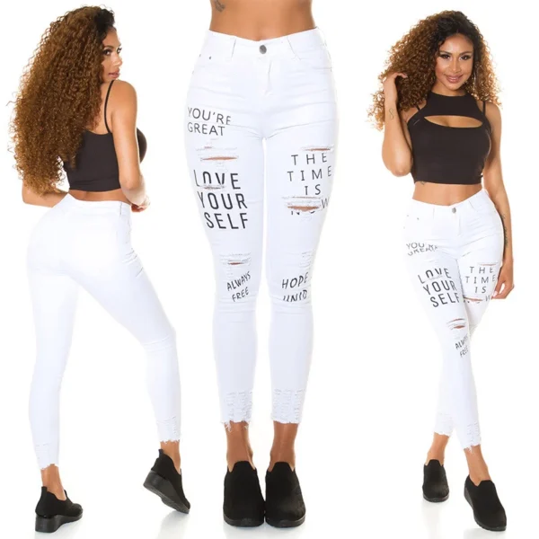 High Waist Skinny Jean Look mit Schriftzug Print - Image 58