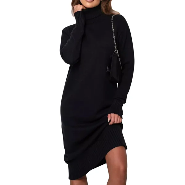 Women's Fall And Winter High Neck Loose Inner Solid Colour Thin Sweater Dress - Image 14