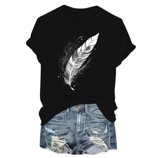 Women's Fashion Printed Casual Pleated Round Short Sleeve T-Shirt Top - Image 17