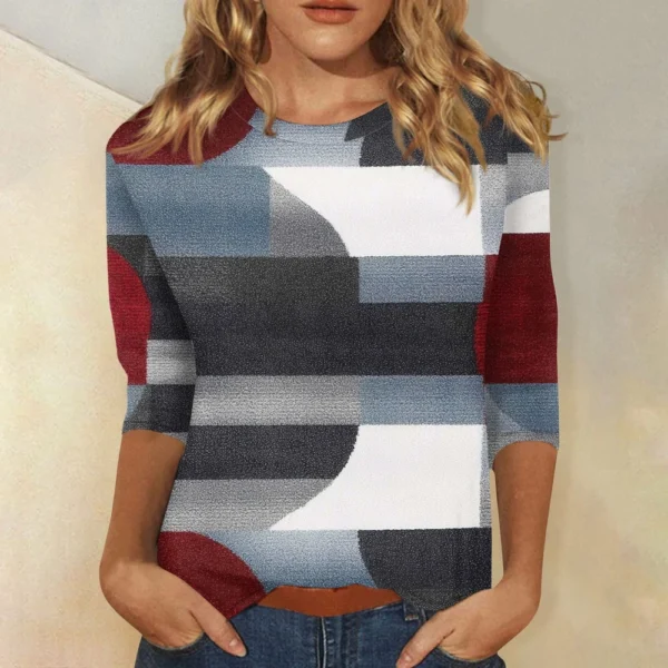 3/4 Sleeve Tops For Women T-Shirt Casual  Print Tops T Shirt Round Neck - Image 37