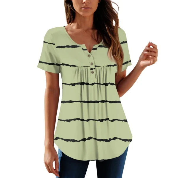 Women Tunic Tops Dressy Casual Summer Short Sleeve Shirts Loose Fit Pleated - Image 25