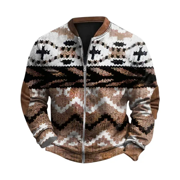 Men'S Retro Casual Sportswear With Open Zipper Sweatshirt Jacket - Image 3