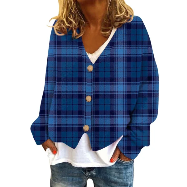 Women's Fashion Short Jacket Casual  Plaid Print Single Breasted Plush Top ﻿ - Image 17