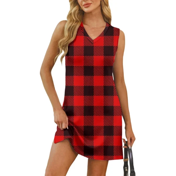 Women's V-neck Summer Casual Beach Vacation Women's Sleeveless Plaid Print - Image 34