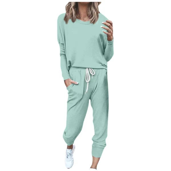 Women's Sportswear 2-piece Crewneck Jogger Sweatpants Yoga Workout Tracksuit Set - Image 14