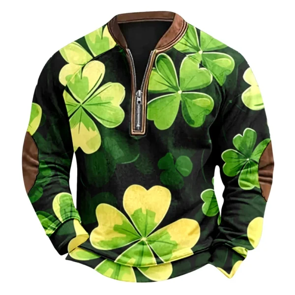 Men's St. Patrick's Day Vintage Casual Zip Sweatshirt Outdoor Casual Top - Image 23