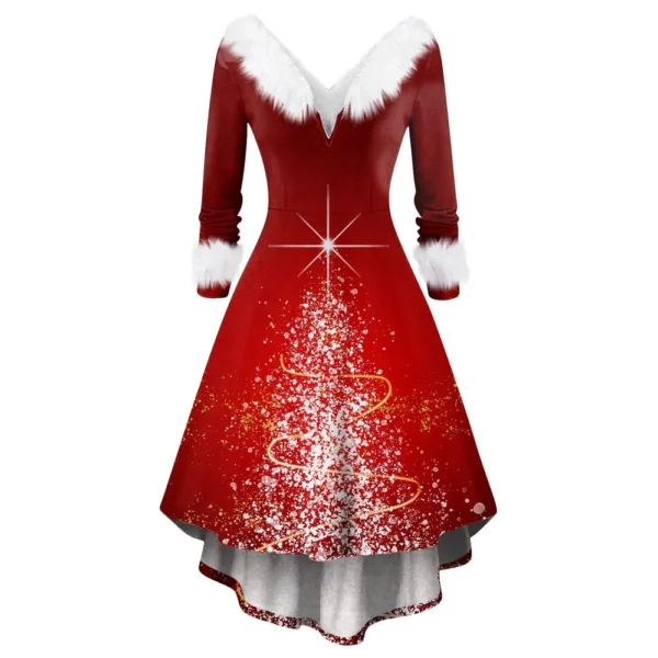Women's Fashion V-neck Casual Fit Christmas Print Party Long Sleeve Dress - Image 29