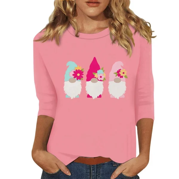 Women's Fashion Easter Casual 3/4 Sleeve Printed Basic Tops Plus Size Pullover - Image 49