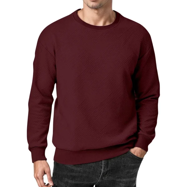 Men's Crewneck Sweatshirt Casual Long Sleeve Geometric Textured Sweatshirt - Image 32