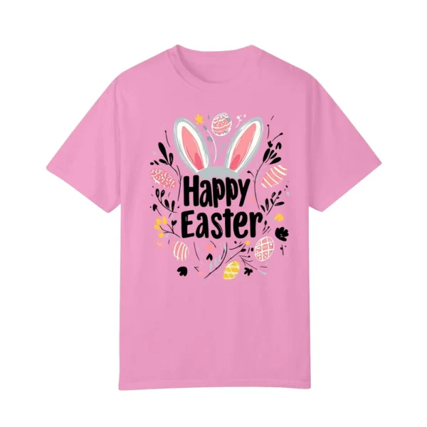 Happy Easter Women's Fashion Printed Round Neck Short Sleeve T-Shirt Pullover - Image 2