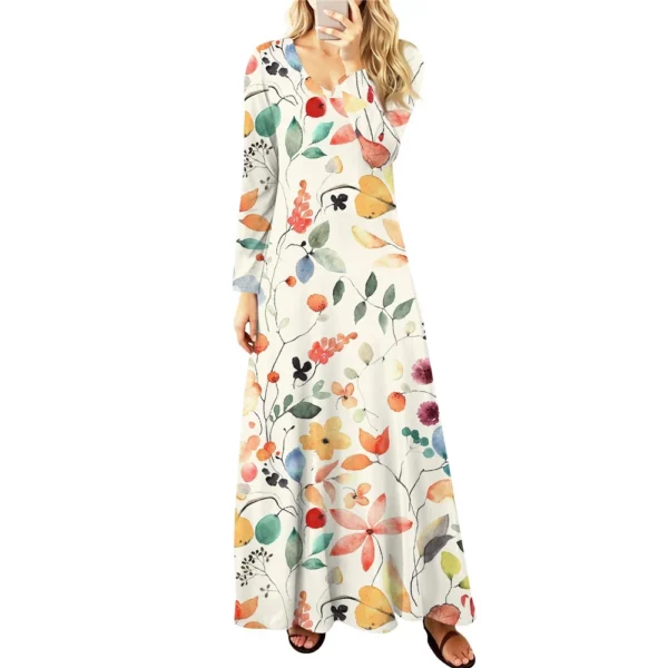 Women's Casual Fashion Long Sleeve Graphic Printed Vintage Long Dresses Fall - Image 10