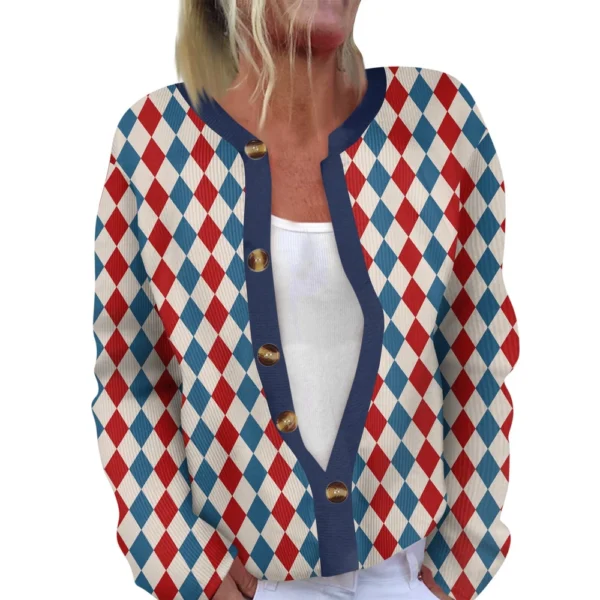 Women's Fashion Long Sleeve  Carnival Color Stripes Print Jacket Cardigan - Image 8