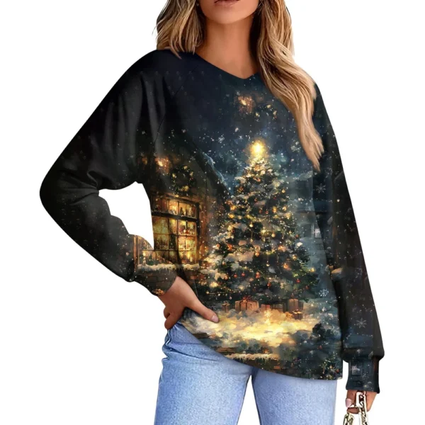 Women's Casual Fashion Comfortable Raglan Sleeve V-Neck Christmas Print - Image 23