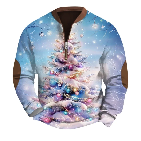 Men's Fashion Casual Half Zipper Neck Loose Long Sleeve Christmas Printed - Image 31
