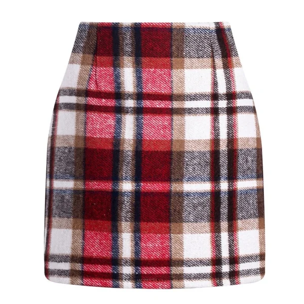 2024 Women's high-waisted plaid skirt tight pencil wool mini skirt - Image 23