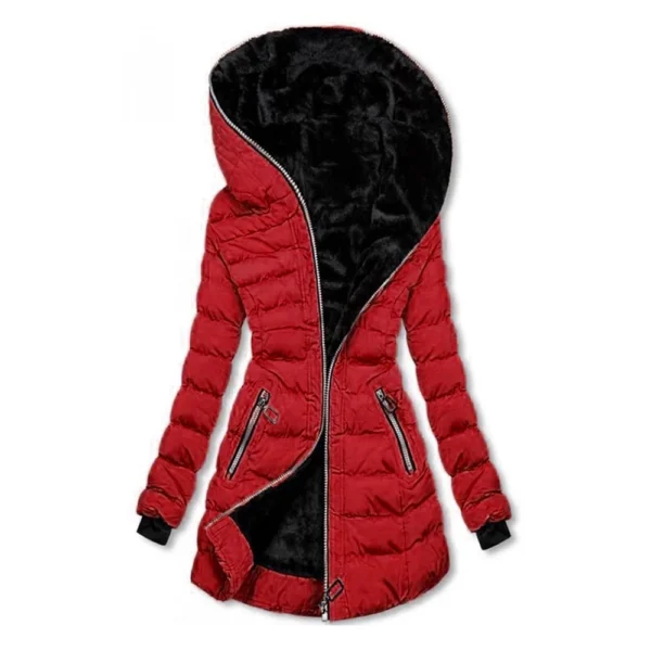 Women's Hooded Warm And Cotton Jacket With Pockets Long Zipper Jacket Cotton - Image 2