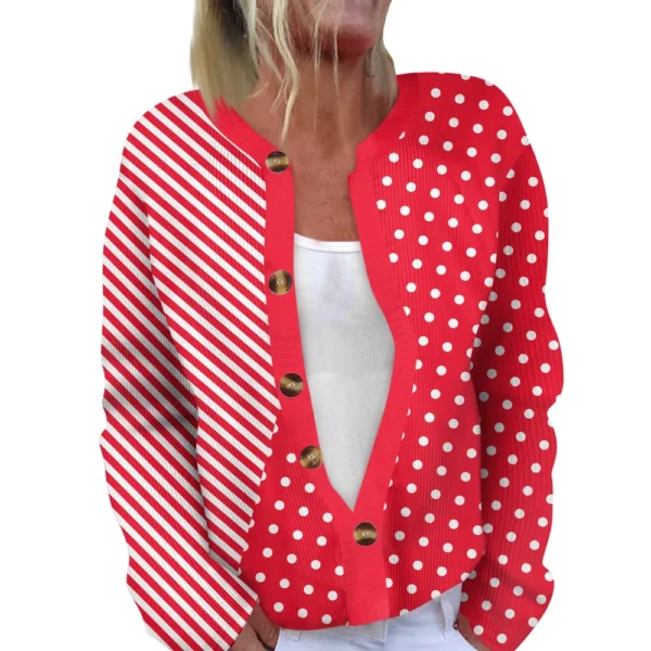 Women's Fashion Long Sleeve  Carnival Color Stripes Print Jacket Cardigan - Image 3