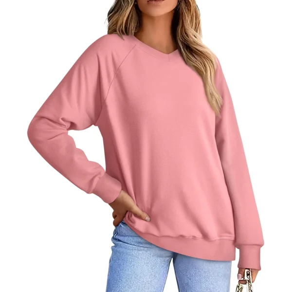 Women's Fashion Sweatshirt V-neck Long Sleeve Solid Color Casual Loose Pullover - Image 29