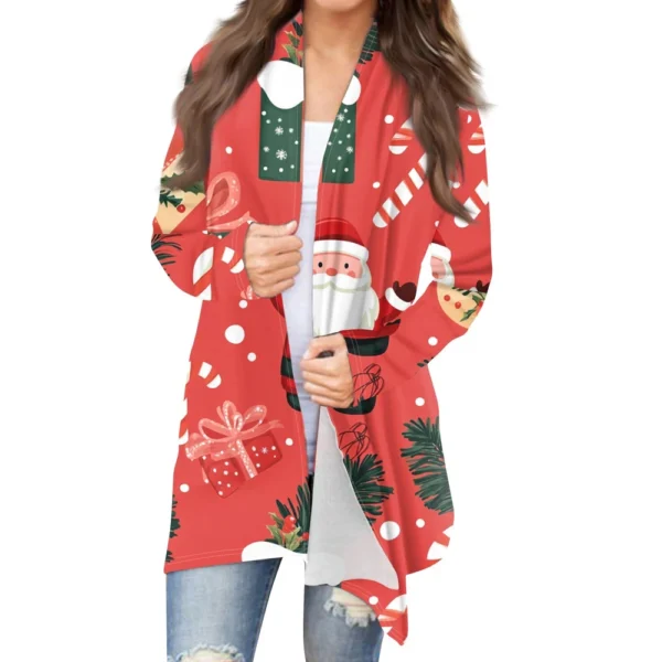 Women's Fashion Casual Christmas Print Mid-Length Cardigan Jacket - Image 37