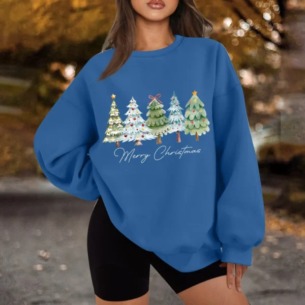 Women's Casual Fashion Long Sleeve Christmas Print Round Neck Sweatshirt Top - Image 42