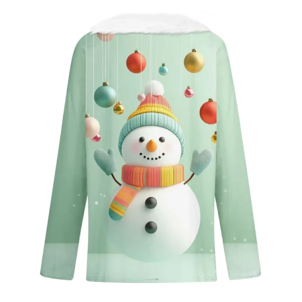 Women's Long Sleeve Christmas Printed Party Plush Neck Wide Casual V-Neck Top - Image 12