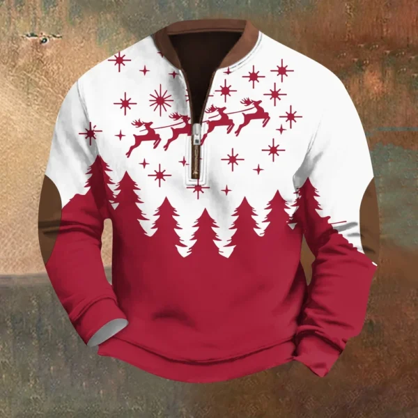 Men's Fashion Casual Half Zipper Neck Loose Long Sleeve Christmas Printed - Image 40