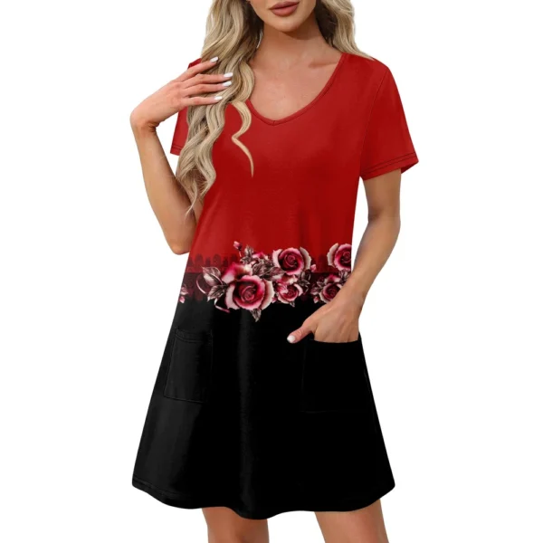 Ladies' Casual And Fashionable V-neck Short Sleeve Printing Mid Length Dress - Image 32