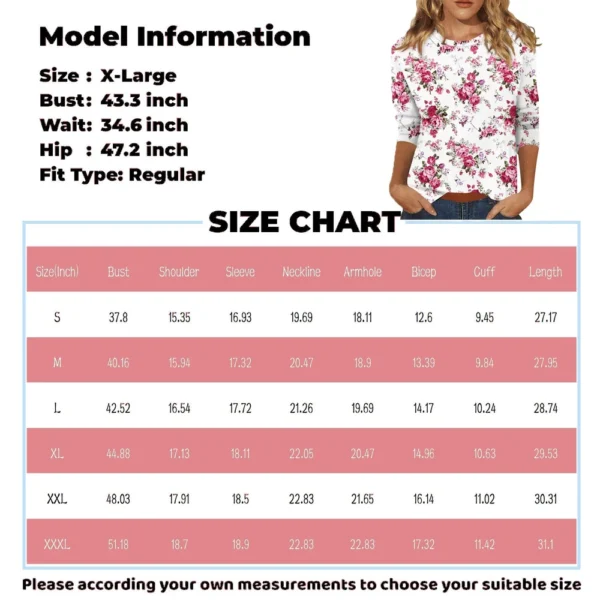 Women's Printed Basic Easter Fashion Tops Casual Plus Size 3/4 Sleeve Pullover - Image 15