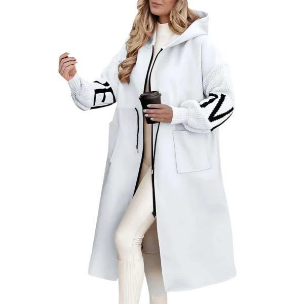 Women's  Solid Color Hooded Long Sleeve Knitted Sleeves Patchwork Casual Zip - Image 5