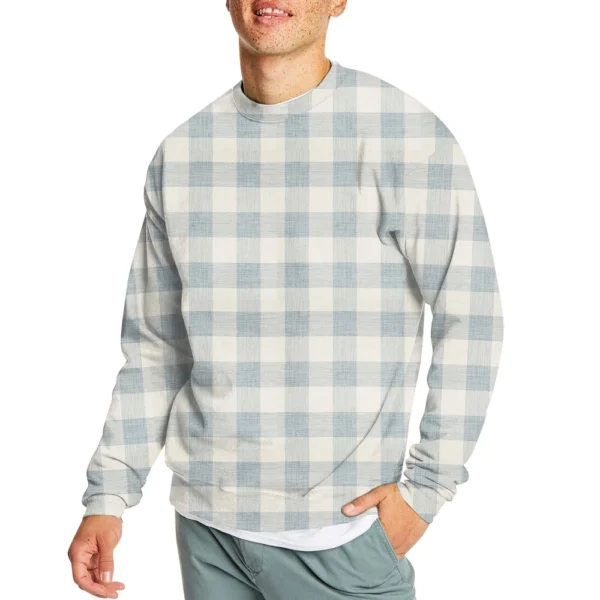 Men's Casual Fashion Comfortable Plaid Round Neck Pullover Sweatshirt Sweatshirt - Image 29